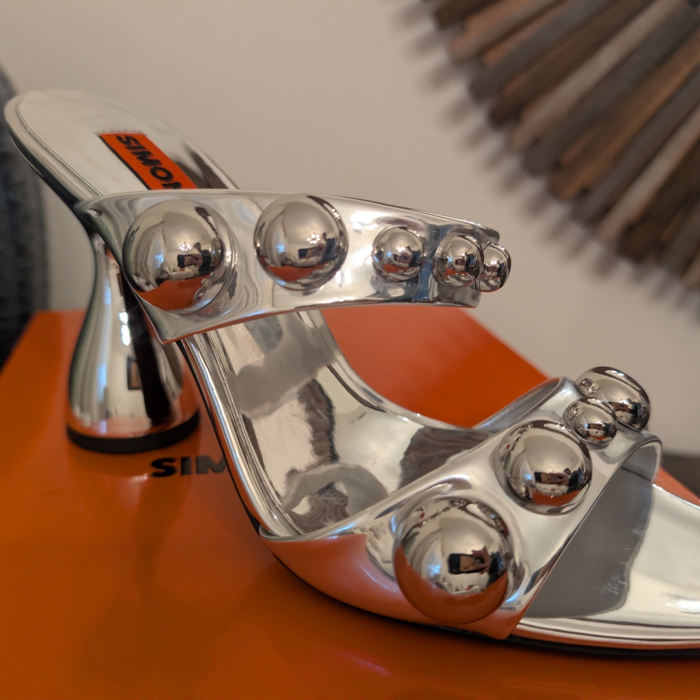 Simon Miller Silver 'Dome Stud Verner' Sculptural Heel - Size 38 (US 7.5-8)